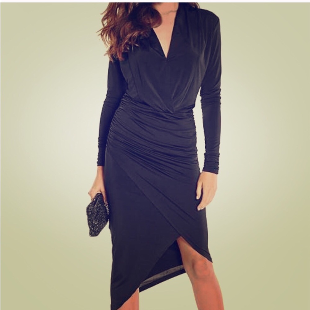 Marciano ruched black midi dress